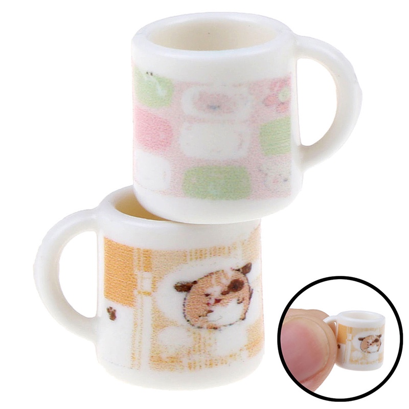 Bộ 2 Tách Trà / Cà Phê Mini Tỉ Lệ 1 / 12 Dùng Để Trang Trí Nhà Búp Bê
