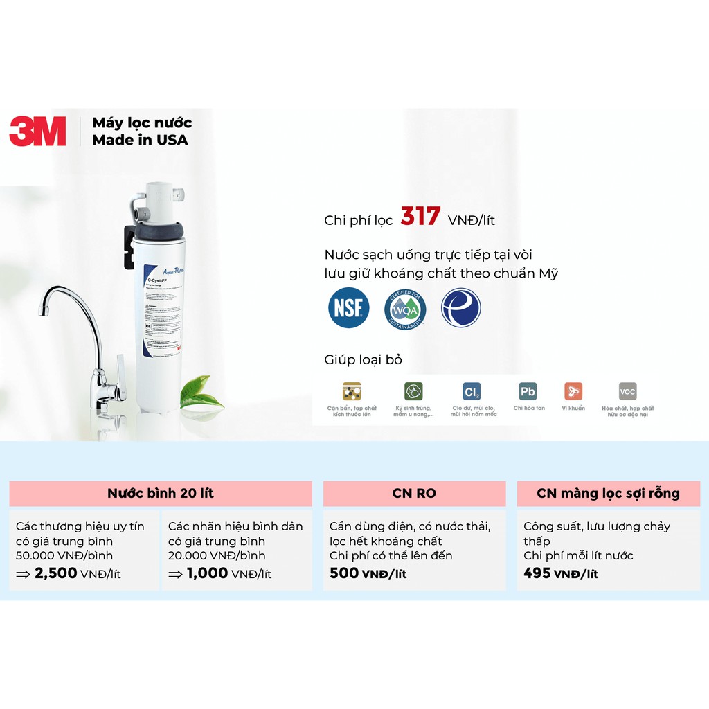 Máy lọc nước 3M AP EASY CYST FF + vòi rửa TEKA IN912 Thương hiệu Mỹ, không nước thải