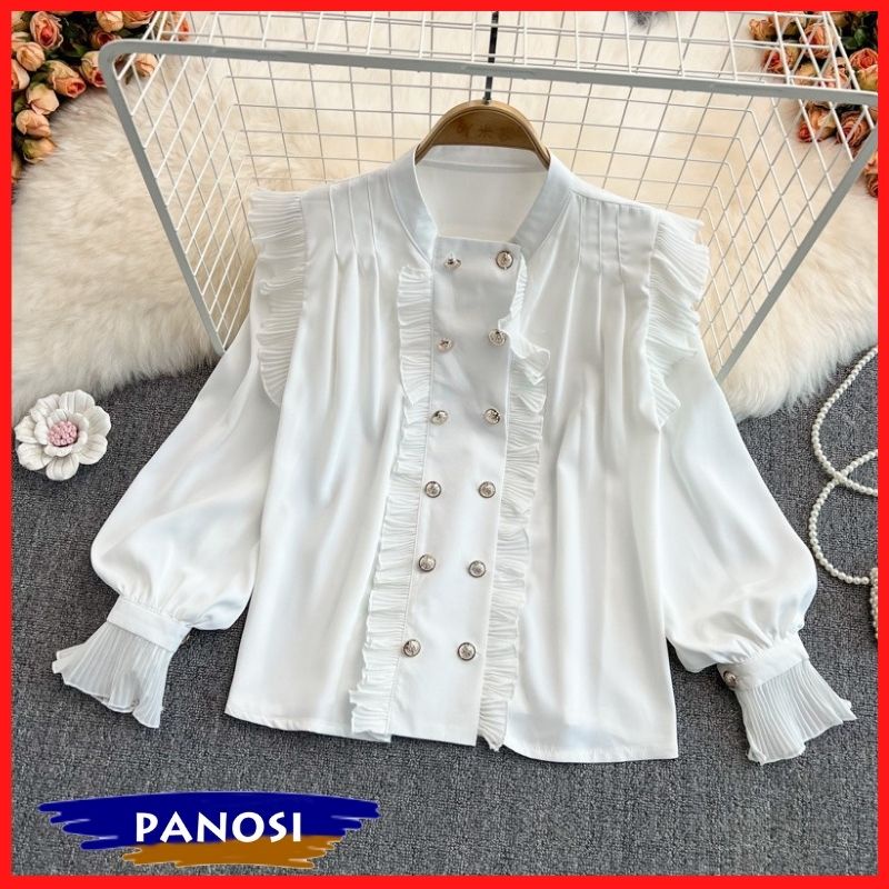 Áo sơ mi trắng nữ áo kiểu nữ dài tay thiết kế cổ tàu đính đá xinh xắn sang chảnh hàng đẹp - Mã A240