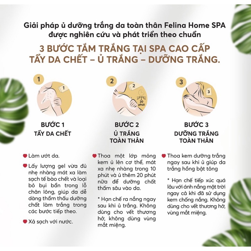 Combo Tẩy Da Chết, Ủ Trắng Da, Kem Dưỡng Toàn Thân Felina Chính Hãng Công Ty