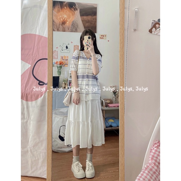 Áo len monterghi kẻ ngang cài cúc (ảnh thật shop chụp kèm video)