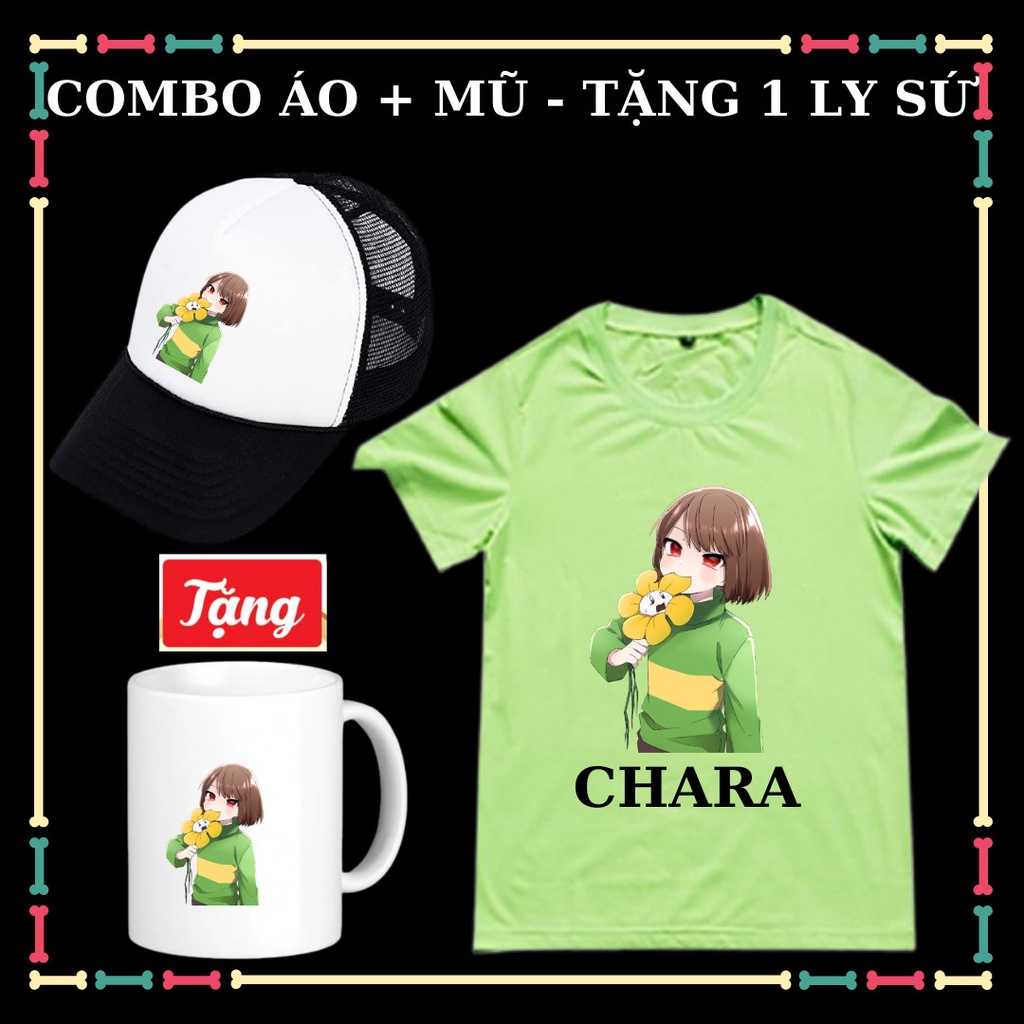 Combo áo Chara mũ lưỡi trai Chara xịn xò cho bé trai bé gái HUY HIỆU Chara