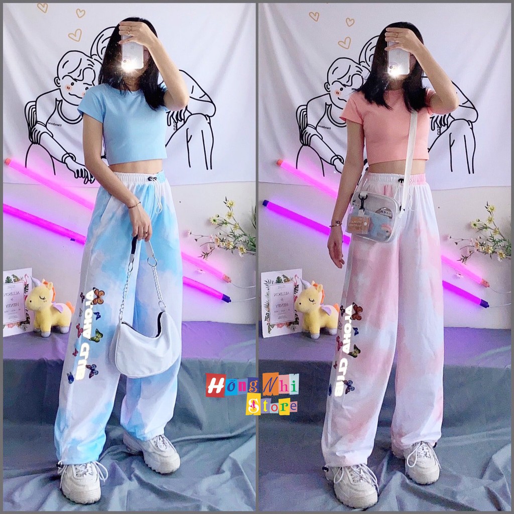 Quần Jogger 3D Ulzzang Unisex Jogger Loang Màu Dây Rút In Phản Quang Màu Hồng - MM
