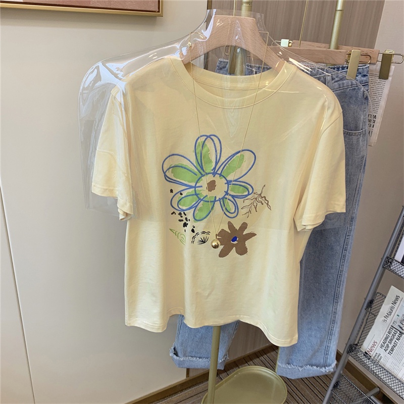 Áo thun HIIXIIVI 100% cotton tay ngắn cổ tròn in hình thời trang mùa hè phong cách Hàn Quốc cho nữ 2022