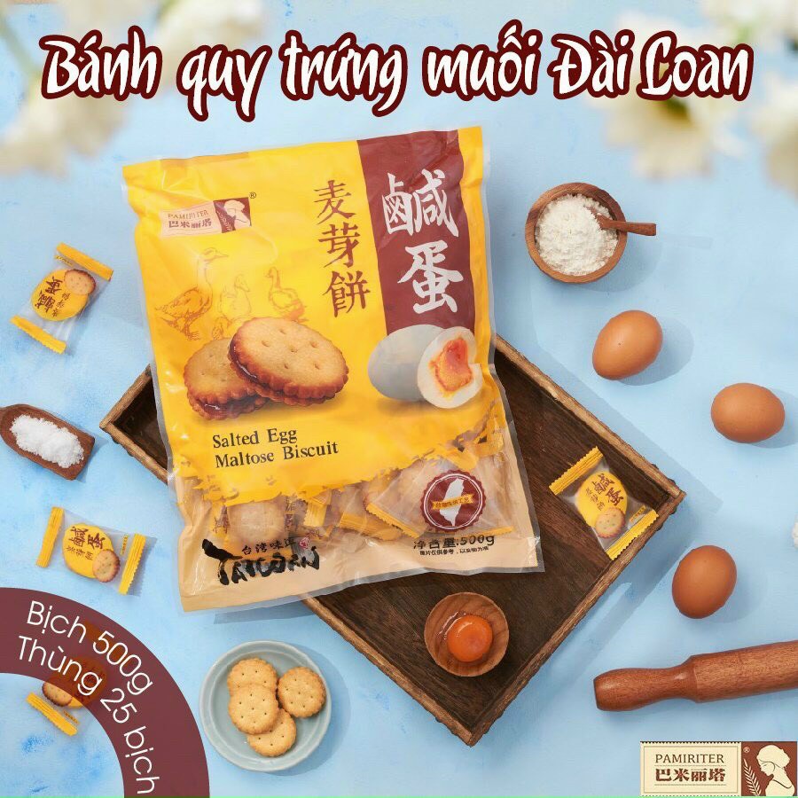 Bánh quy kẹp trứng muối Pamiriter Đài Loan nhân mềm dẻo (180g-500g), đồ ăn vặt vừa ngon vừa rẻ