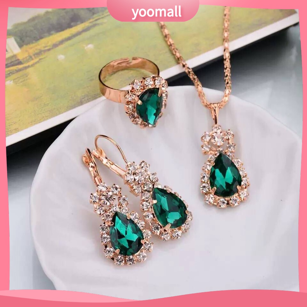 Bộ Trang Sức Bằng Hợp Kim Đính Đá Hình Giọt Nước 3 Món Màu Sắc Tươi Sáng