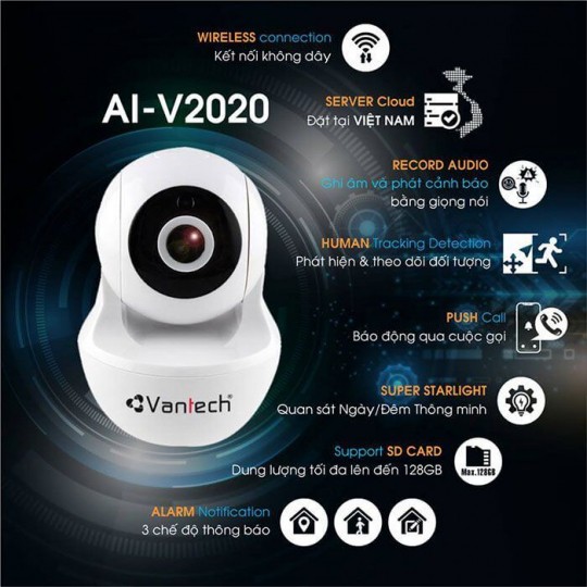 Camera Wifi Robot Vantech AI-V2020 ( Bảo hành 24 tháng)