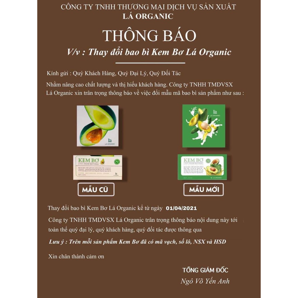 [SALE] Kem body bơ- Lá organic dưỡng trắng body