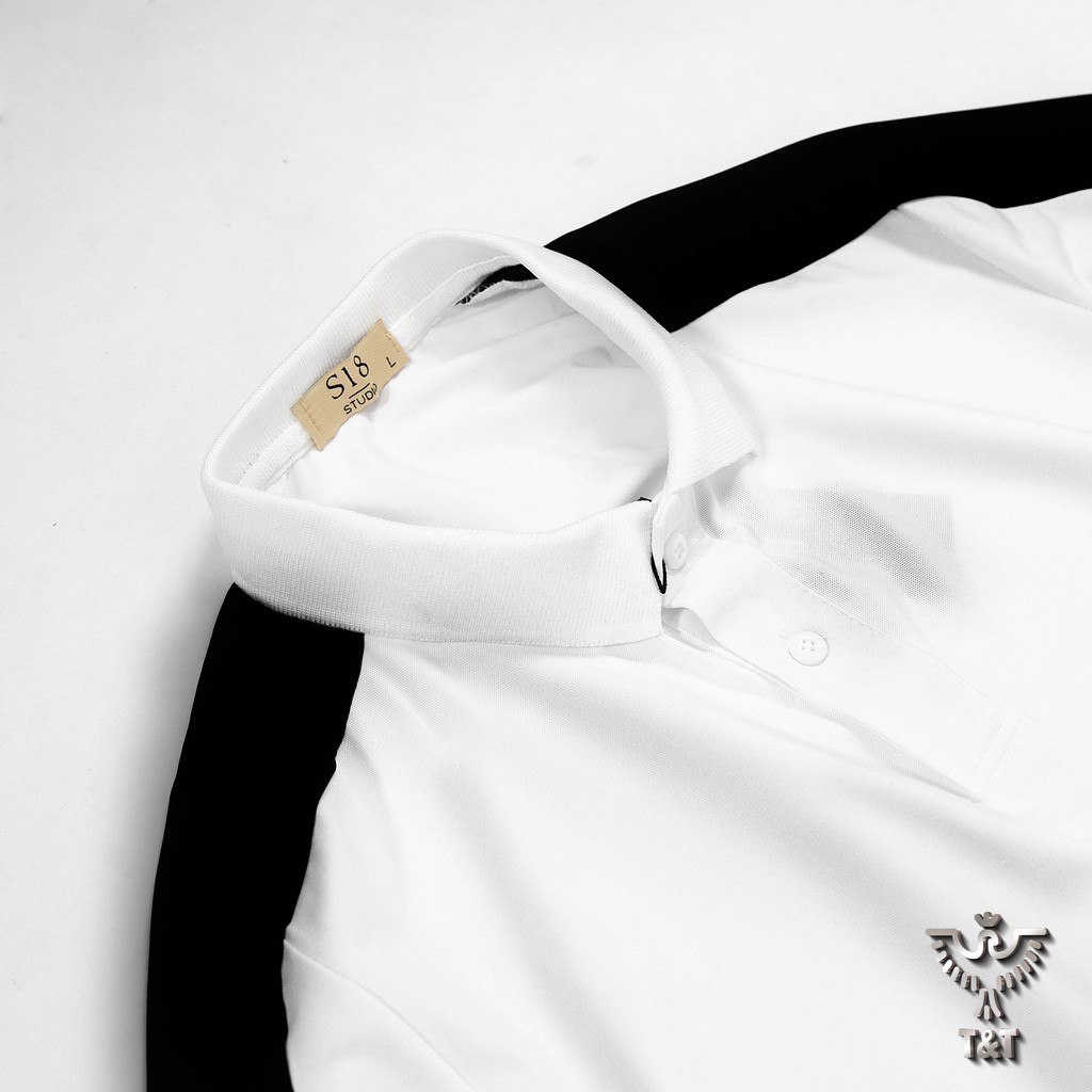 Áo polo nam áo thun nam có cổ tay ngắn phối vai đen trắng kiêu dáng hàn quốc chất cotton co dãn thoáng mát | BigBuy360 - bigbuy360.vn