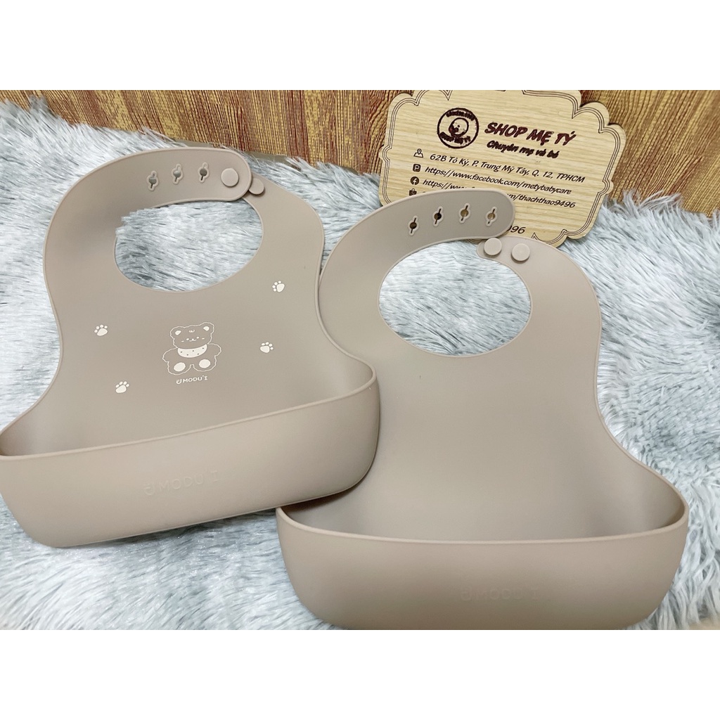 Yếm ăn dặm sillicone trơn / họa tiết Bluemama - Modui cho bé từ 6 tháng Made In Korea