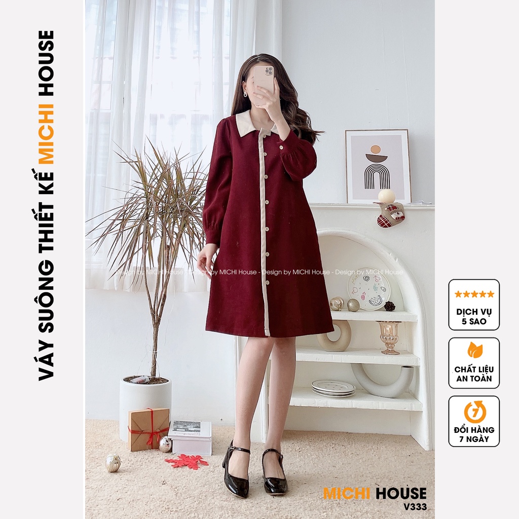 Đầm Suông Nhung Dáng Xuông Rộng MICHI House V333 Váy Xuông Thiết Kế Dài Tay Cổ Sơ Mi Dễ Mặc, Mặc Bầu Cũng Xinh | BigBuy360 - bigbuy360.vn