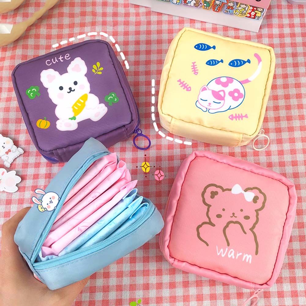 Túi đựng băng vệ sinh/mỹ phẩm mini in hình khủng long/mèo dễ thương nhiều màu sắc
