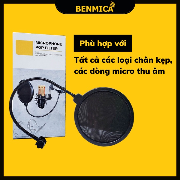 Màng lọc âm cho micro Benmica P01 thiết kế vải 2 lớp, lọc âm gió - Hàng chính hãng