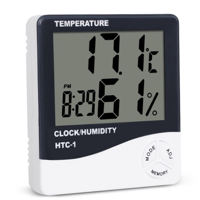 Nhiệt ẩm kế điện tử LCD HTC-1 đo nhiệt độ độ ẩm trong phòng kiêm đồng hồ báo thức