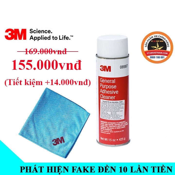 Combo chai xịt tẩy keo, nhựa đường siêu sạch 3m 08987 + Khăn lau siêu sạch 3M sq21s