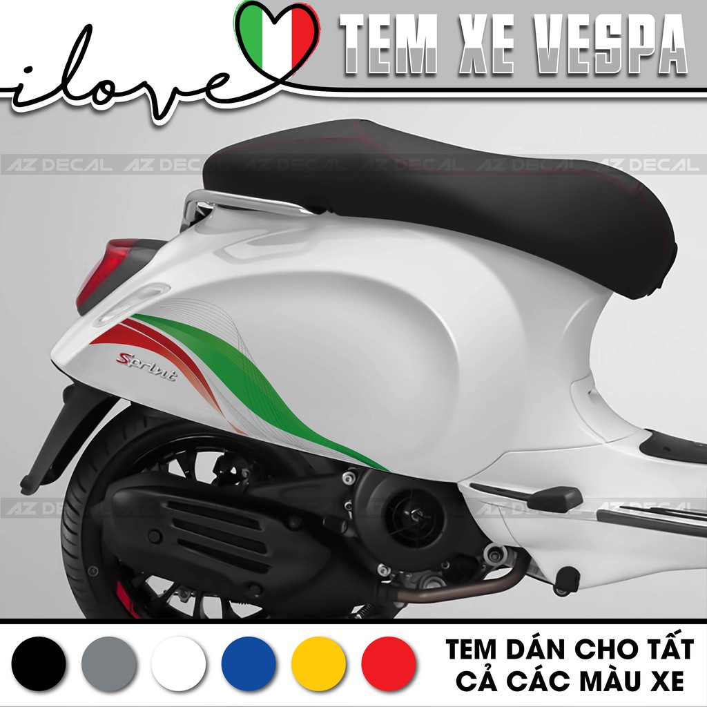 Tem Xe Vespa Sprint/Primavera/GTS Italia | VP02 | Tem Rời Xe Vespa Chất Liệu PVC 5 Lớp Cao Cấp