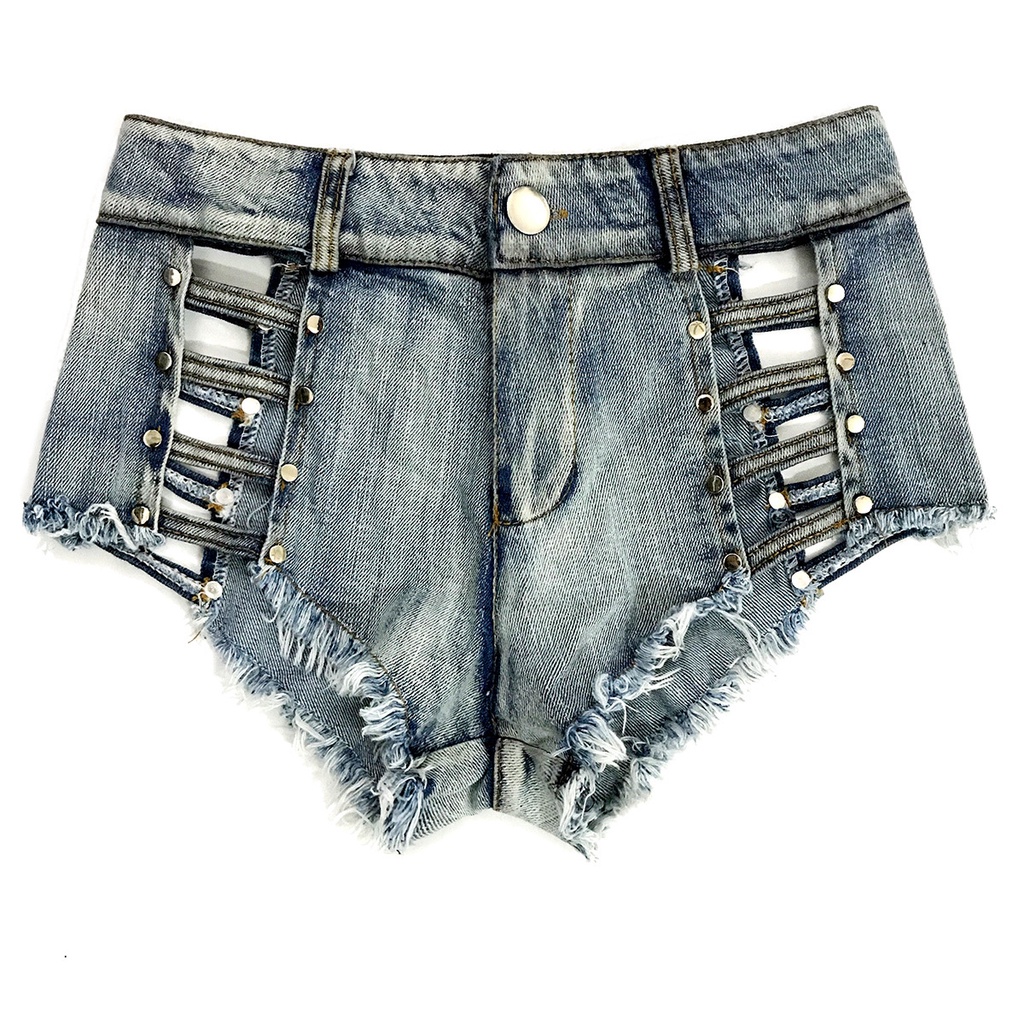 Quần Short Denim Lưng Cao Phối Nút Thiết Kế Rách Quyến Rũ D0331