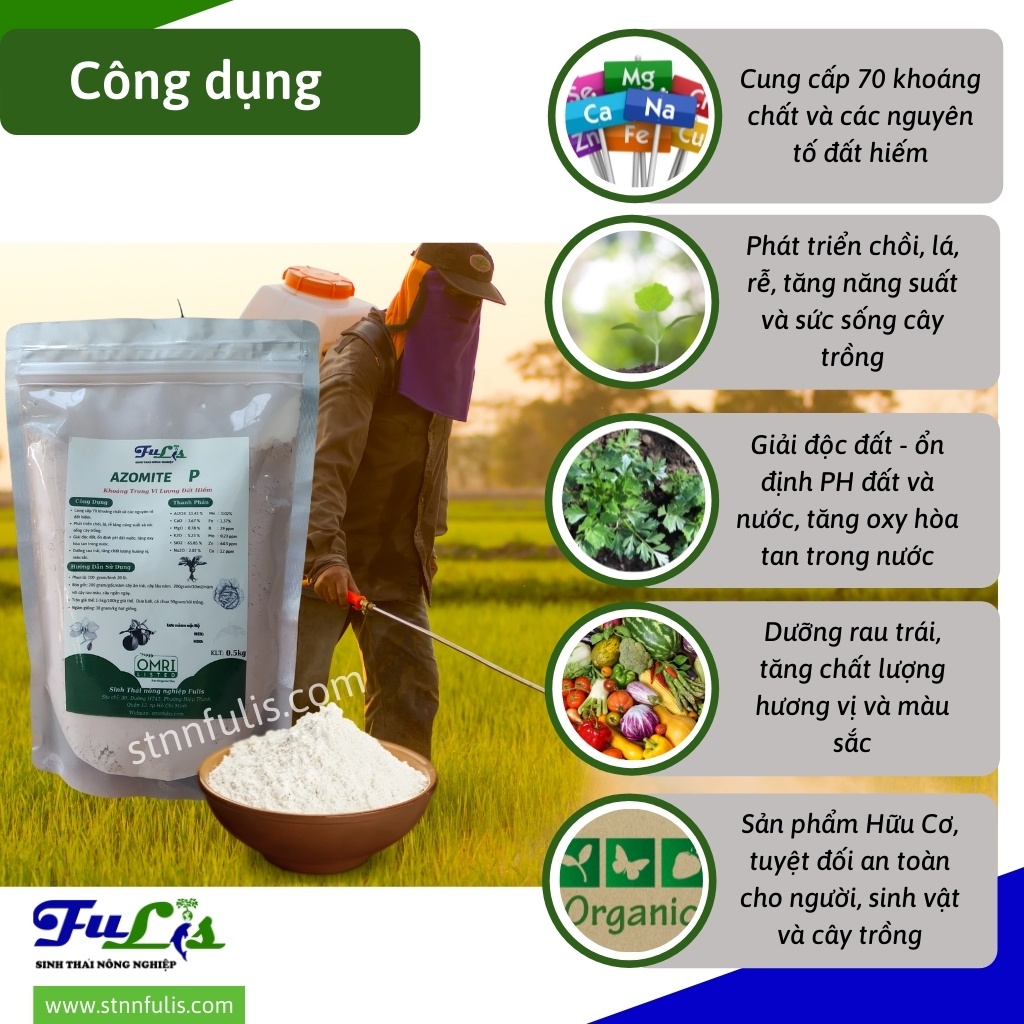 Siêu Sale]  Khoáng Trung Vi lượng Đất Hiếm AZOMITE P Cho Cây Bột Mịn Hàng Nhập Khẩu Mỹ