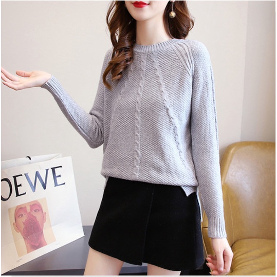 Áo len nữ thu đông, Áo len trơn dài tay xẻ tà freesize al45