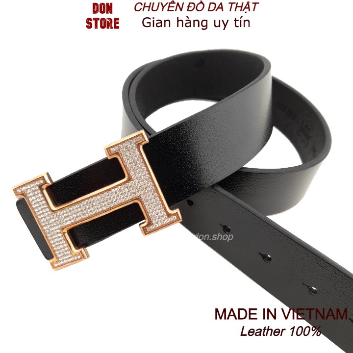 Dây Nịt/ Thắt Lưng Nam Đính Đá Thời Trang Da Bò Thật 100% Bản Dây Rộng 3.8cm Hàng Loại Tốt ( Full Hộp + BH 12 Tháng)