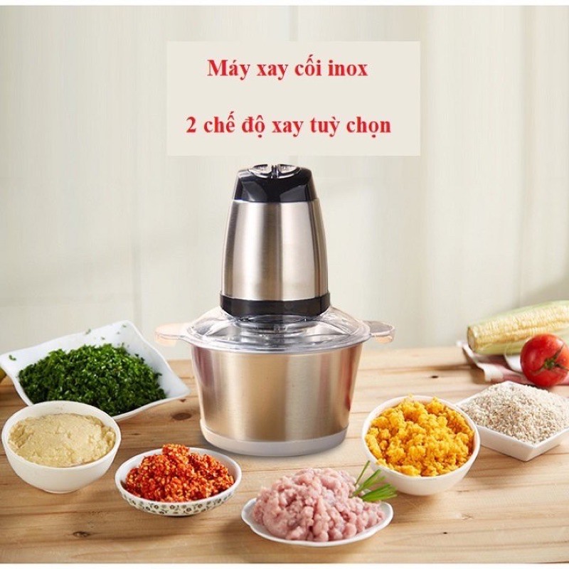 Máy Xay Thịt Cối Inox 4 Lưỡi Đa Năng,  Xay thịt, xay tỏi ới, xay rau củ quả, BẢO HÀNH 6 THÁNG!