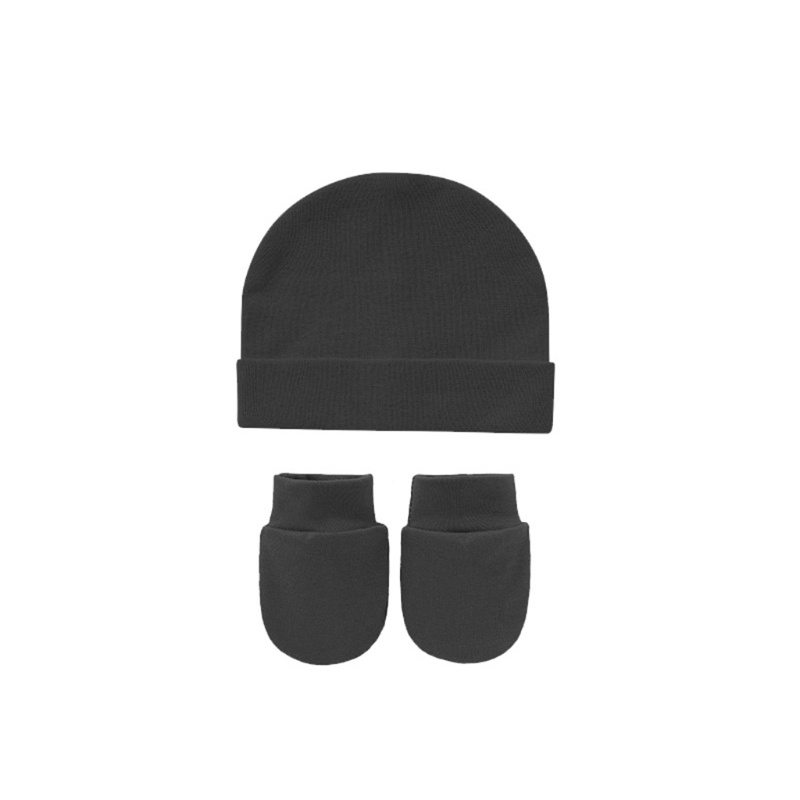 Haha Bộ Khăn Quấn Đầu + Đôi Găng Tay Cotton Mềm Mại Màu Trơn Không Trầy Xước Thoải Mái Cho Bé Sơ Sinh