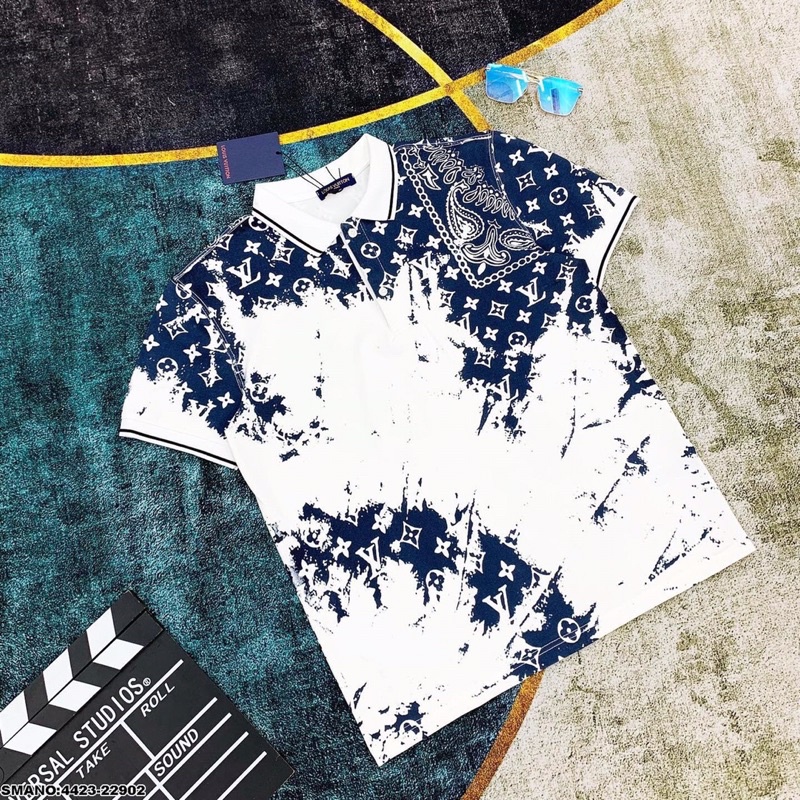 Áo polo nam cao cấp cộc tay LV loang màu cá tính - Áo thun cotton cộc tay cho nam chất đẹp