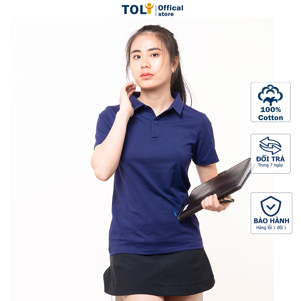 Áo thun nữ Cổ Sơ Mi (Cổ trụ) TOLI Màu Xanh mực, chất cotton 4 chiều mềm mịn, co dãn
