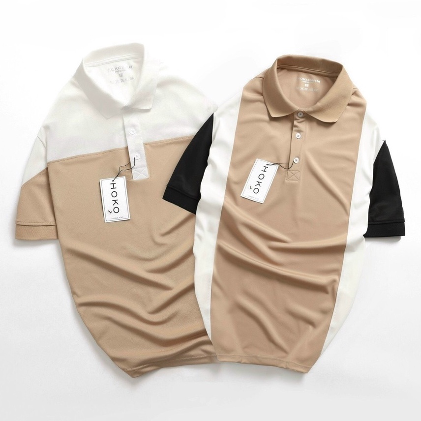 Áo thun polo nam cổ bẻ HOKOMAN phối màu sang trọng - chất vải cotton Polyamide thoáng mát, form basic thoải mái