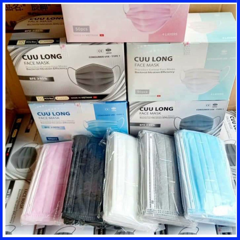 Khẩu trang y tế 4 lớp hộp 50 cái kháng khuẩn, hàng chính hãng CỬU LONG, dày dặn | BigBuy360 - bigbuy360.vn