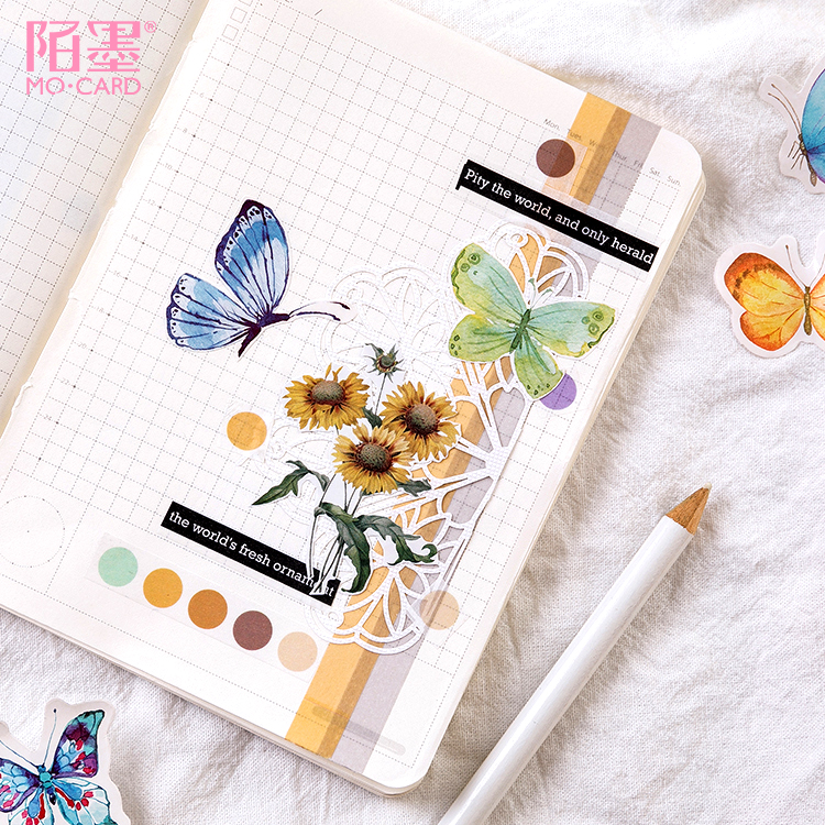 Hộp 46 miếng nhãn dán trang trí sổ lưu niệm hình bướm DIY