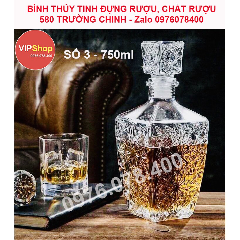 [ VIPShop ] Vỏ Bình Thủy Tinh Đựng Rượu 750ml, Bình Ngâm Rượu Dáng Pha Lê, CTT-03