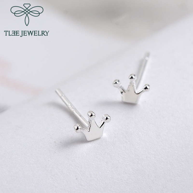 Khuyên tai bạc nữ TLEE Crown trơn mini xinh xắn TleeJewelry B0136