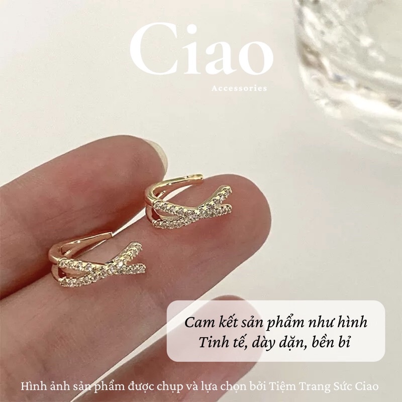[NEW ITEMS] Khuyên vành tai/ Kẹp vành tai mạ bạc thiết kế đan chéo mã 08 Ciao accessories
