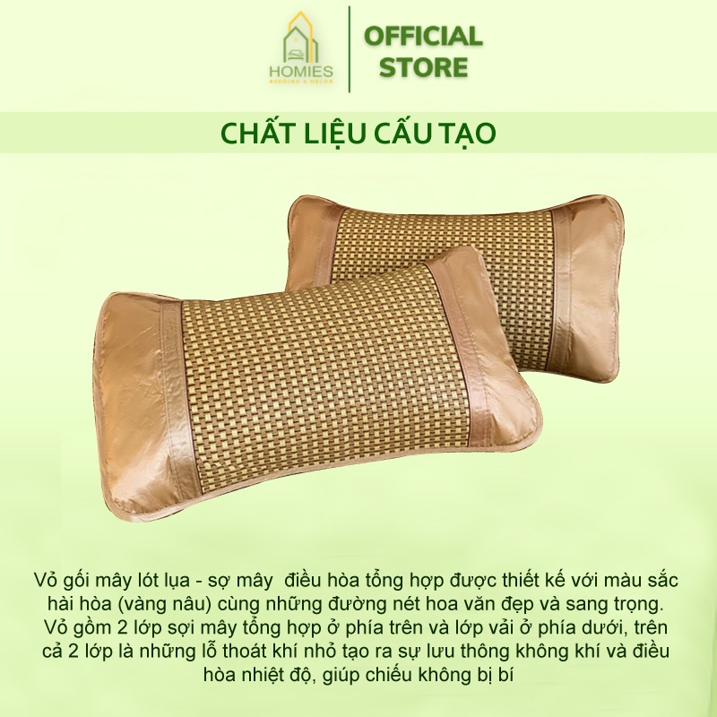 Vỏ Gối Lót Lụa -  Loại Dầy Sợi Mây Tổng Hợp Cao Cấp - Thông Minh - Thoáng Khí - Mát Rượi