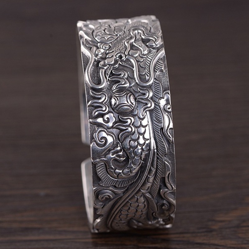 Cổ Điển Nam Retro Đôi Rồng Bạc Vòng Tay Có Thể Điều Chỉnh Thiết Kế Boutique Trang Sức Thích Hợp Cho Nam Quà Tặng Sinh Nhật