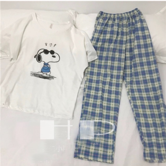 Sét cún đeo kính + quần kẻ xanh THU976