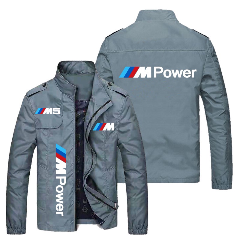 Áo Khoác Gió Cổ Đứng Dáng Rộng Phối Khóa Kéo In LOGO Bmw M5 Thời Trang Âu Mỹ Cá Tính