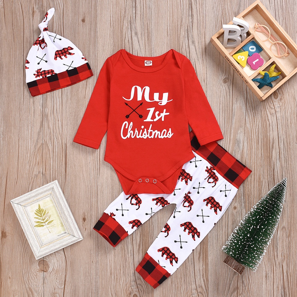 ready stockeabyAliexpress Amazon Phù Hợp Với Trẻ EminsMô Hình Vụ Nổ Quần Áo Trẻ Em Bé Giáng Sinh Một Mảnh Quần Áo Ba Mảnh