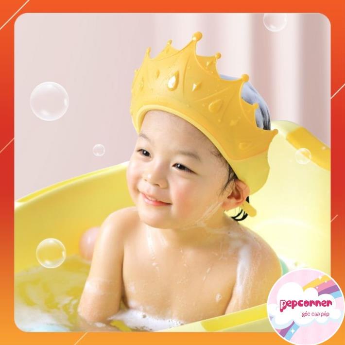 Mũ gội đầu chắn nước bảo vệ tai và mắt hình vương miện, nón tắm có thể điều chỉnh vòng đầu, chất liệu  PP + TPE cao cấp