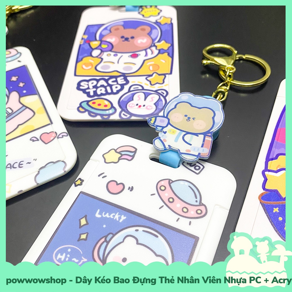 [Sẵn VN - Hỏa Tốc] Dây Kéo Bao Đựng Thẻ Nhân Viên Nhựa PC + Acrylic Mẫu Nhân Vật Hoạt Hình Rabbit &amp; Bear Plannet