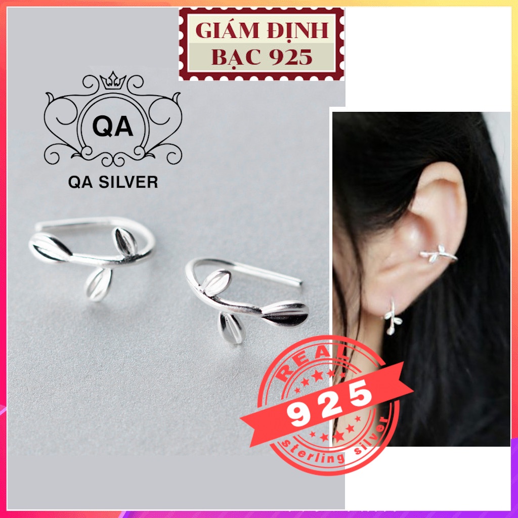 Khuyên tai bạc 925 lá oliu móc bông nguyệt quế nữ kẹp vành S925 LEAF Silver Earrings QA SILVER EA170512