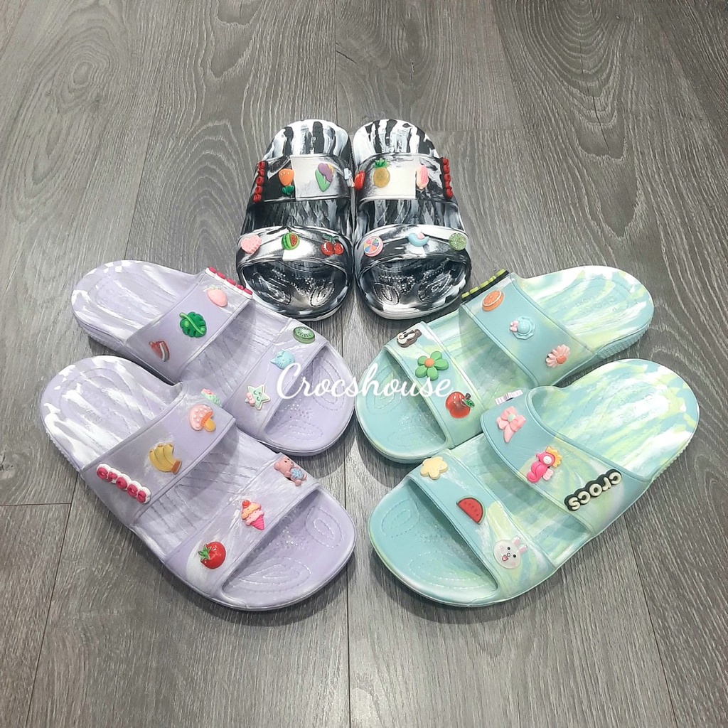 (Chính hãng) Dép crocs hai quai ngang nam nữ, dép cross phun sơn, loang màu tặng 2 jibbitz stickers - crocs house