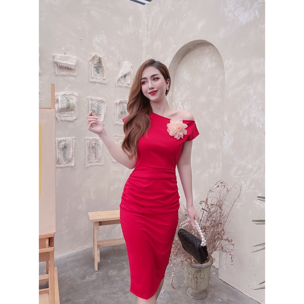 Đầm nữ trễ vai dáng dài tiểu thư sang chảnh chất liệu không nhăn cao cấp | BigBuy360 - bigbuy360.vn
