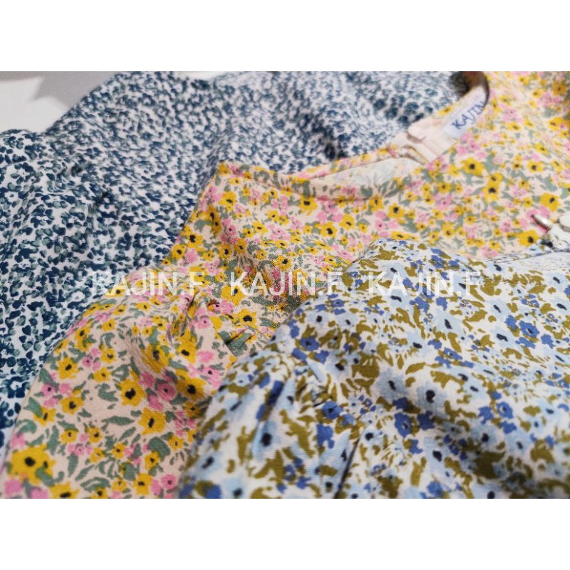 Đầm cotton tay phồng, form A, dây buộc eo