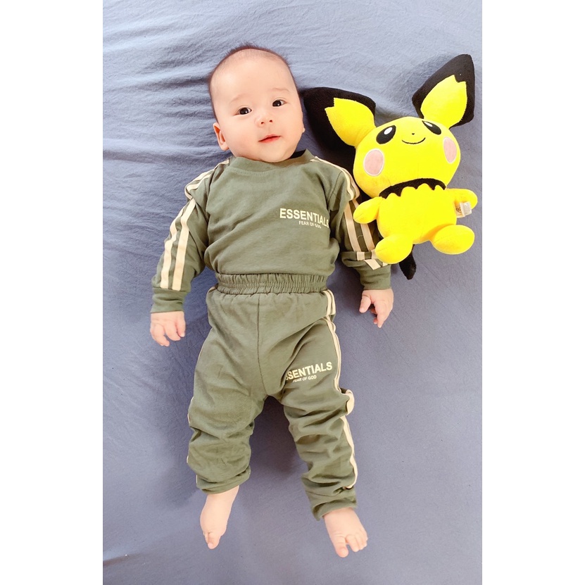 Quần áo thu đông bé trai, bé gái, bộ quần áo dài tay chất cotton zip Essen chạy sọc khỏe khoắn cho bé