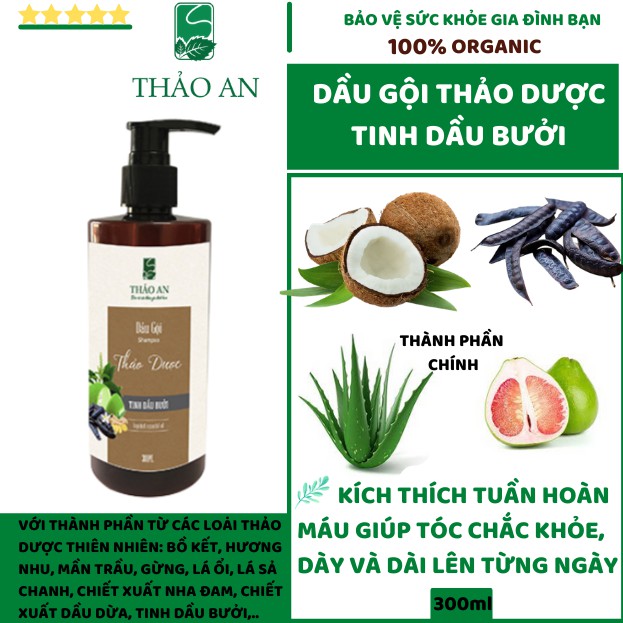 Dầu Gội Thảo Dược Tinh Dầu BƯỞI Kích Thích MỌC TÓC Nhanh – Thảo An 300ml