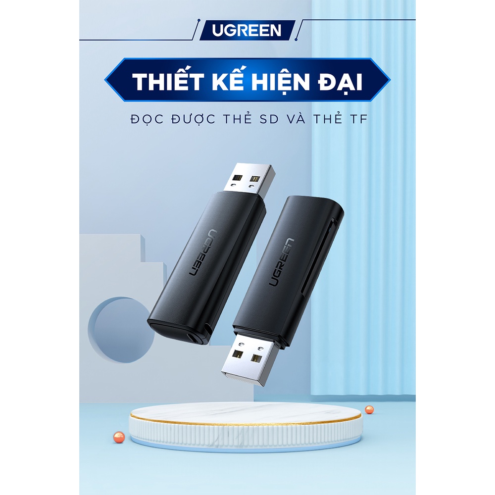 Đầu đọc thẻ SD/TF chuẩn USB 2.0 UGREEN CM264 60721 màu đen Chính hãng