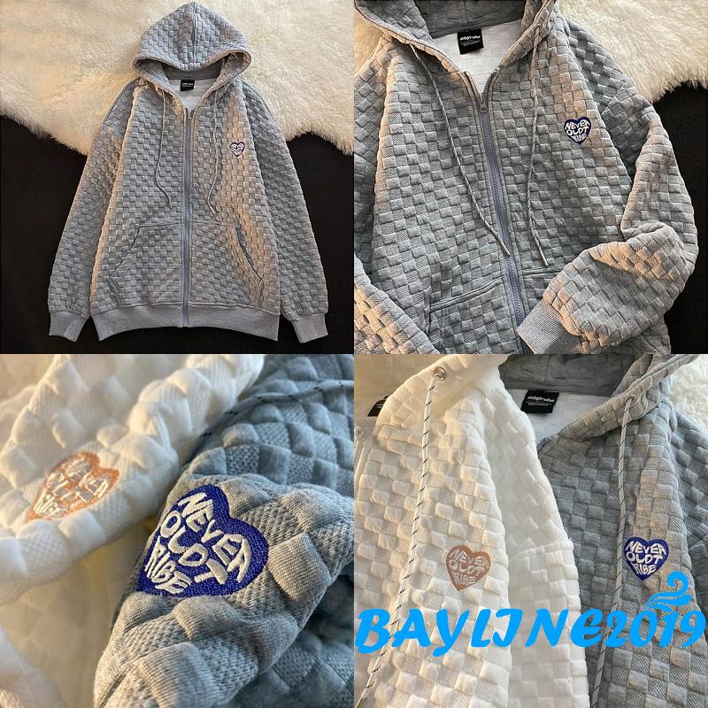 Áo khoác sweatshirt có mũ phối khóa kéo thêu họa tiết chữ và trái tim thời trang cho nữ