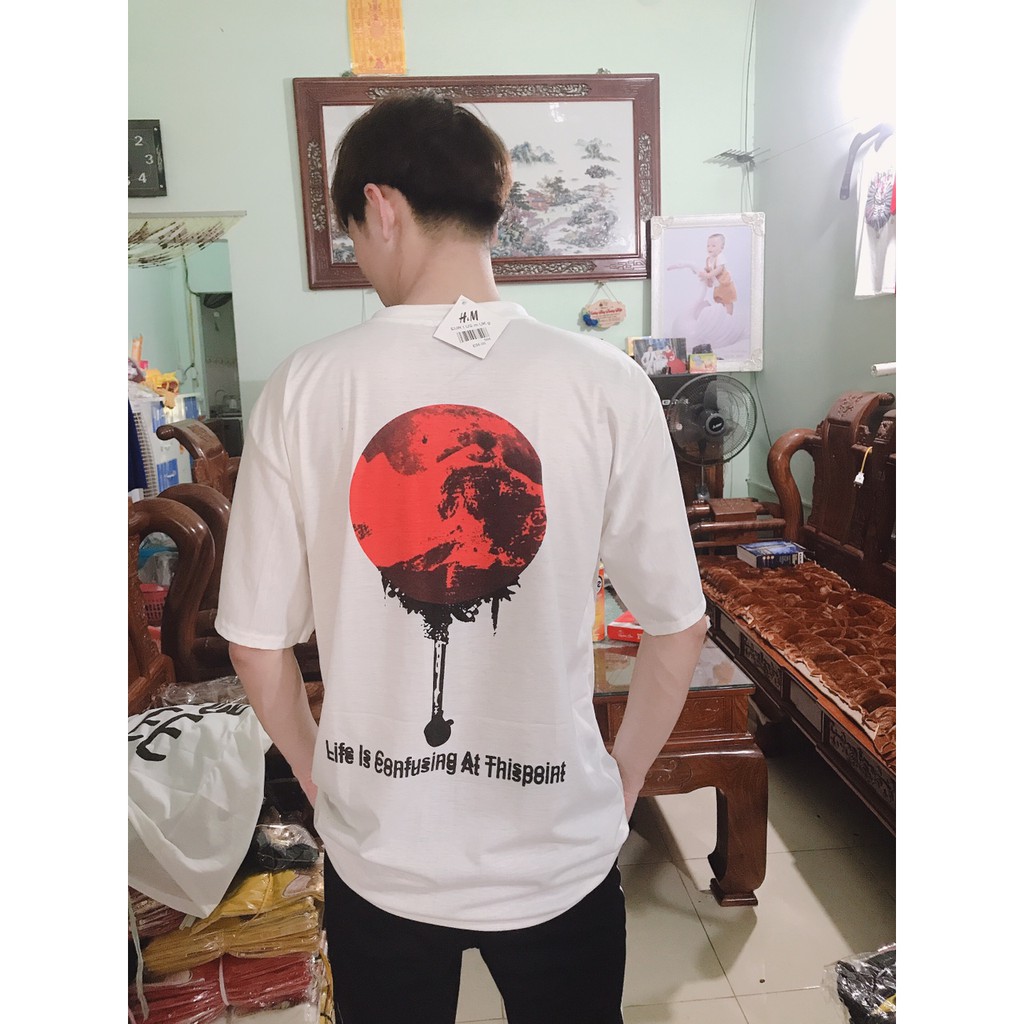 ÁO THỤNG Tay lỡ NOBODY Unisex form rộng Châu Âu in Mặt trăng đỏ ( kèm ảnh thật video)